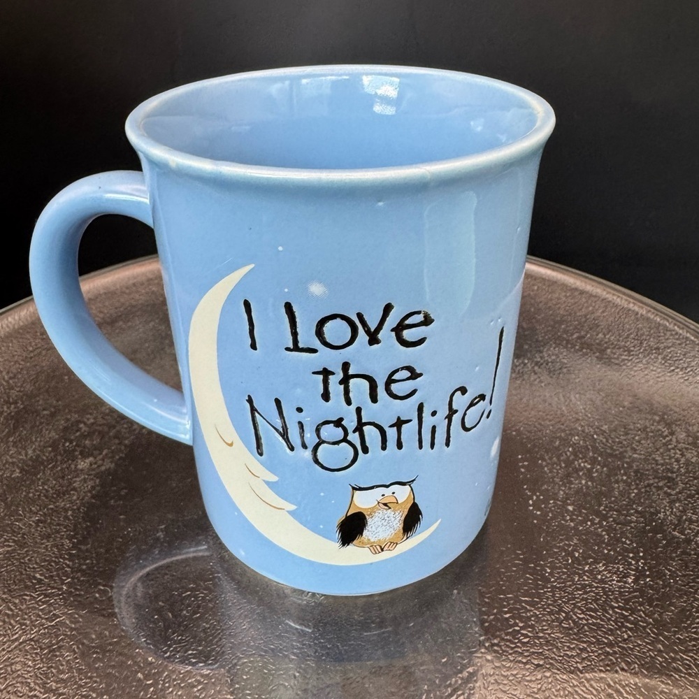 I Love The Nighlift Blue Owl With Moon Design Coffee Mug By Message Mugs Mint